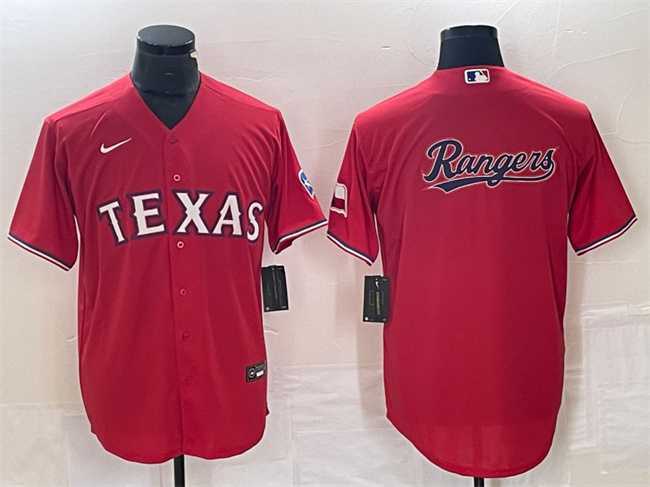 Mens Texas Rangers Red Team Big Logo With Patch Cool Base Stitched Baseball Jersey->texas rangers->MLB Jersey